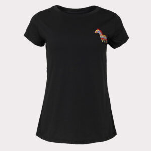 Black Short Sleave T-shirt with embroidered horse — Nero